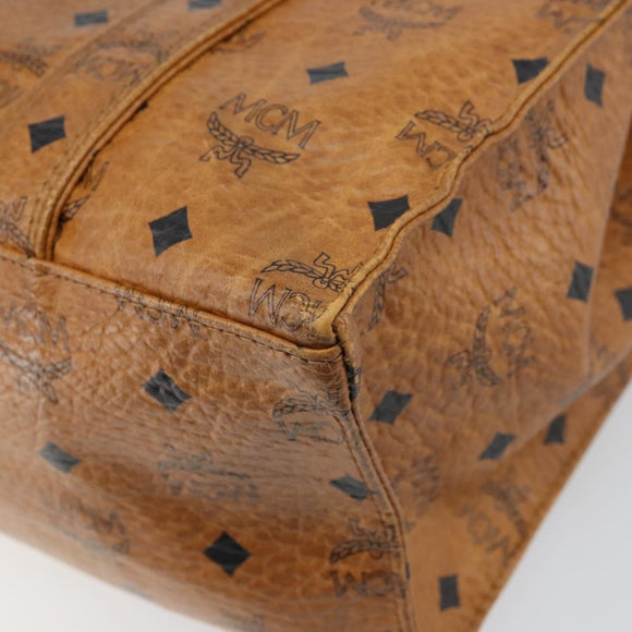 MCM Logogram Vicetos Tote Bag PVC Brown Gold Auth 170245