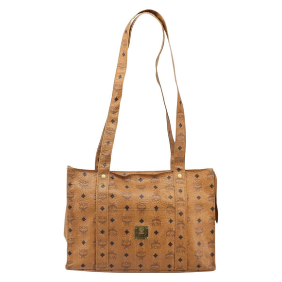 MCM Logogram Vicetos Tote Bag PVC Brown Gold Auth 170245