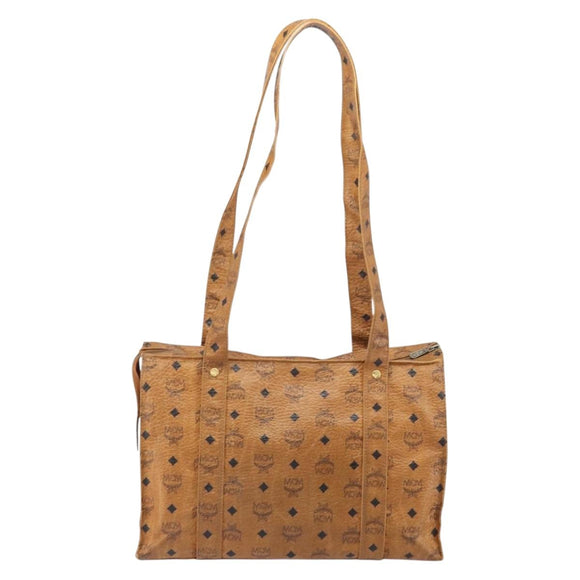 MCM Logogram Vicetos Tote Bag PVC Brown Gold Auth 170245