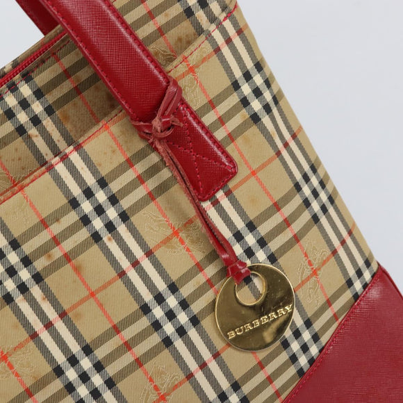 BURBERRY Nova Check Tote Bag Canvas Beige Gold Auth 170246
