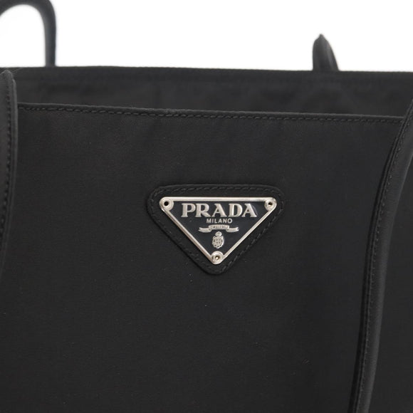 PRADA Tote Bag Nylon Black Silver Auth 170249V