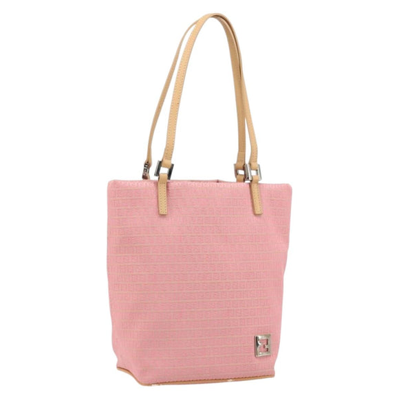FENDI Zucchino Canvas Tote Bag Pink Silver Auth 170255