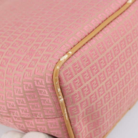FENDI Zucchino Canvas Tote Bag Pink Silver Auth 170255