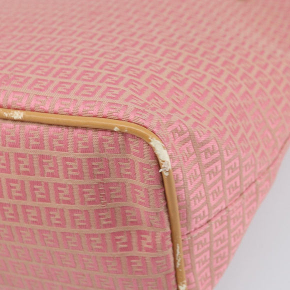 FENDI Zucchino Canvas Tote Bag Pink Silver Auth 170255