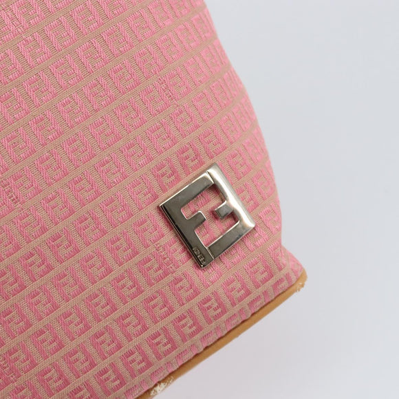 FENDI Zucchino Canvas Tote Bag Pink Silver Auth 170255