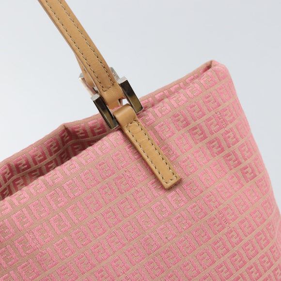 FENDI Zucchino Canvas Tote Bag Pink Silver Auth 170255
