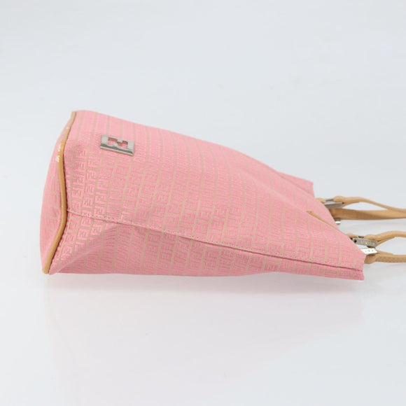 FENDI Zucchino Canvas Tote Bag Pink Silver Auth 170255