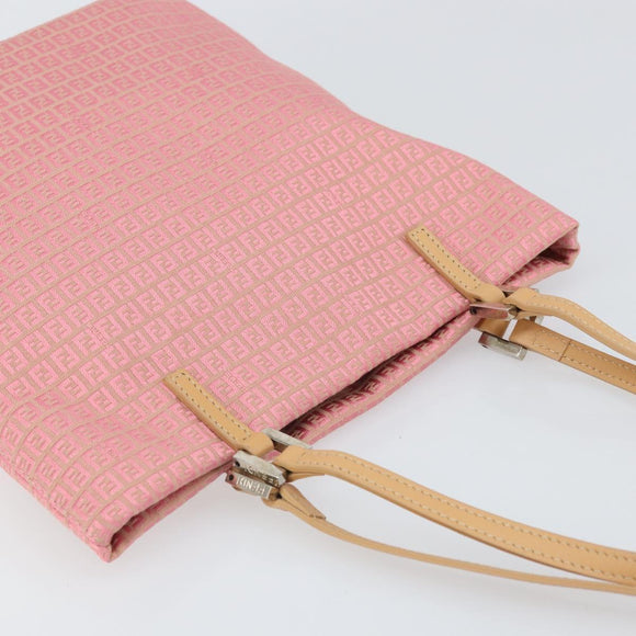 FENDI Zucchino Canvas Tote Bag Pink Silver Auth 170255