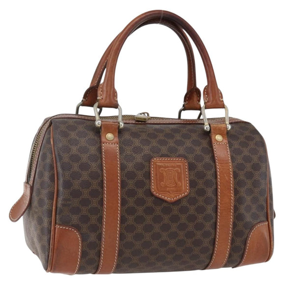 CELINE Macadam Canvas Hand Bag PVC Leather Brown Gold Auth 170257