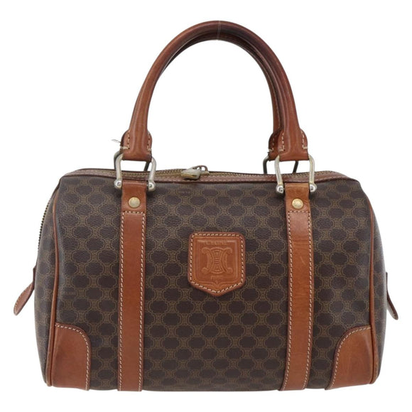CELINE Macadam Canvas Hand Bag PVC Leather Brown Gold Auth 170257