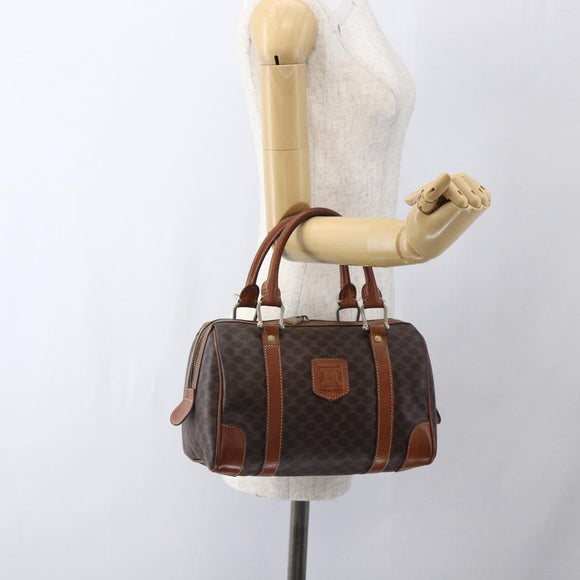 CELINE Macadam Canvas Hand Bag PVC Leather Brown Gold Auth 170257