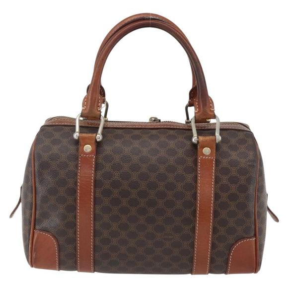 CELINE Macadam Canvas Hand Bag PVC Leather Brown Gold Auth 170257