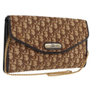 Christian Dior Chain Trotter Canvas Shoulder Bag Brown Gold Auth 170258-1