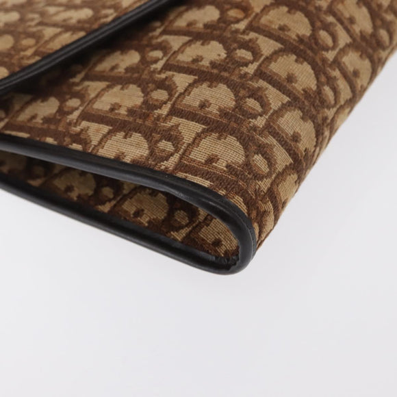 Christian Dior Chain Trotter Canvas Shoulder Bag Brown Gold Auth 170258