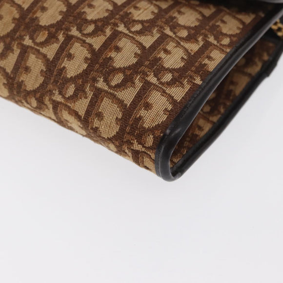 Christian Dior Chain Trotter Canvas Shoulder Bag Brown Gold Auth 170258