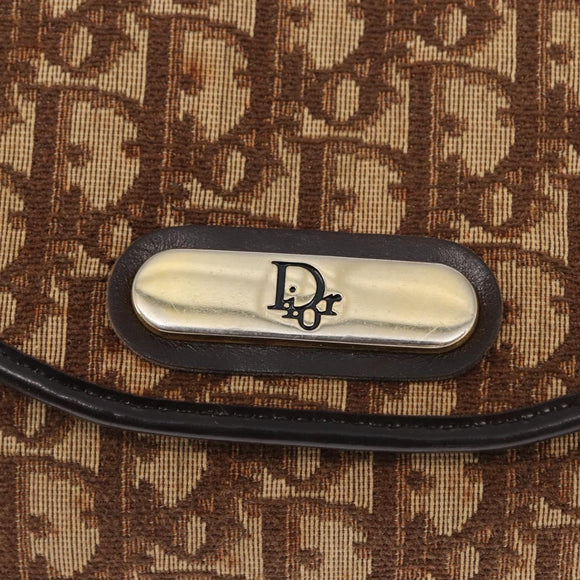 Christian Dior Chain Trotter Canvas Shoulder Bag Brown Gold Auth 170258