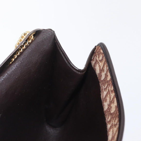 Christian Dior Chain Trotter Canvas Shoulder Bag Brown Gold Auth 170258