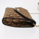 Christian Dior Chain Trotter Canvas Shoulder Bag Brown Gold Auth 170258-3