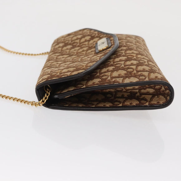 Christian Dior Chain Trotter Canvas Shoulder Bag Brown Gold Auth 170258