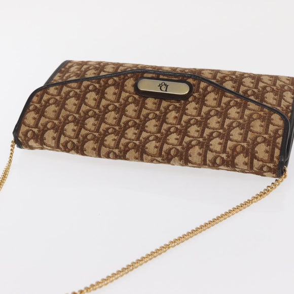 Christian Dior Chain Trotter Canvas Shoulder Bag Brown Gold Auth 170258
