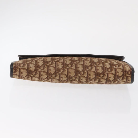 Christian Dior Chain Trotter Canvas Shoulder Bag Brown Gold Auth 170258