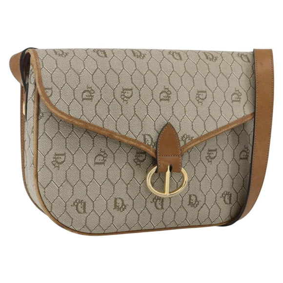 Christian Dior Honeycomb Canvas Shoulder Bag PVC Beige Gold Auth 170259