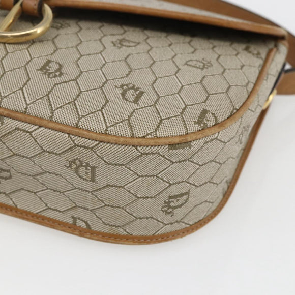 Christian Dior Honeycomb Canvas Shoulder Bag PVC Beige Gold Auth 170259