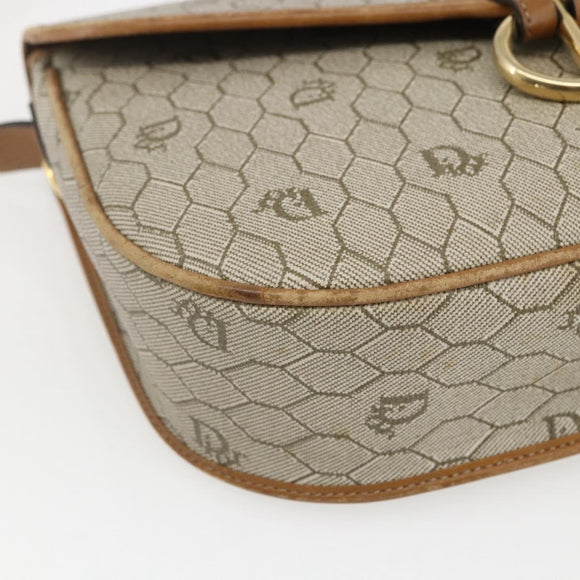 Christian Dior Honeycomb Canvas Shoulder Bag PVC Beige Gold Auth 170259
