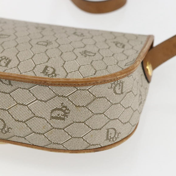 Christian Dior Honeycomb Canvas Shoulder Bag PVC Beige Gold Auth 170259