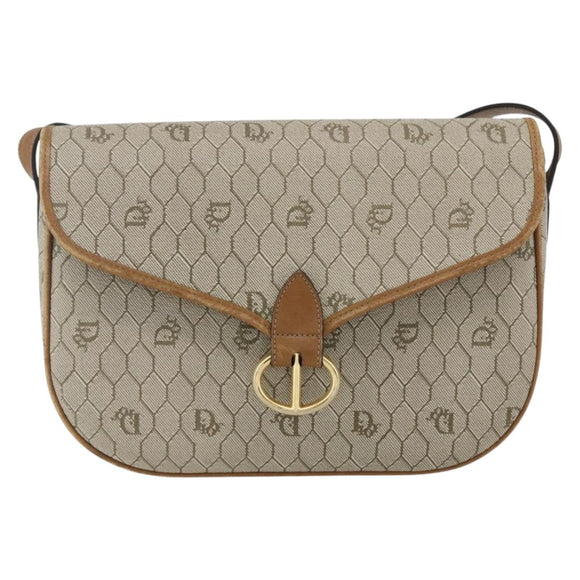 Christian Dior Honeycomb Canvas Shoulder Bag PVC Beige Gold Auth 170259