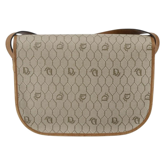 Christian Dior Honeycomb Canvas Shoulder Bag PVC Beige Gold Auth 170259