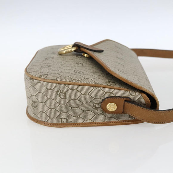 Christian Dior Honeycomb Canvas Shoulder Bag PVC Beige Gold Auth 170259