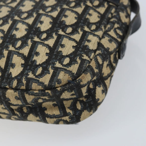 Christian Dior Trotter Canvas Shoulder Bag Navy Gold Auth 170261