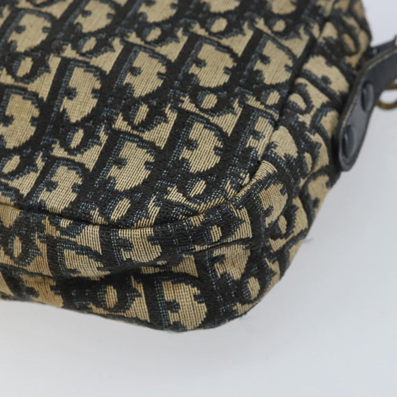 Christian Dior Trotter Canvas Shoulder Bag Navy Gold Auth 170261