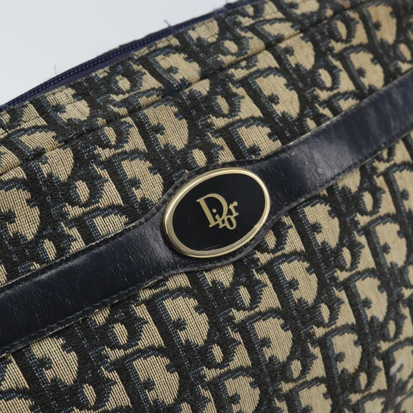 Christian Dior Trotter Canvas Shoulder Bag Navy Gold Auth 170261