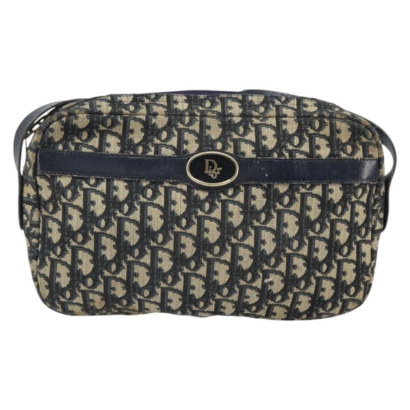 Christian Dior Trotter Canvas Shoulder Bag Navy Gold Auth 170261