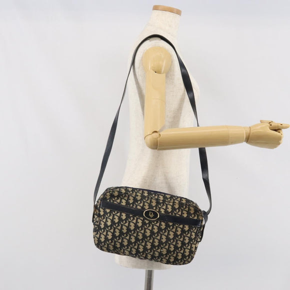 Christian Dior Trotter Canvas Shoulder Bag Navy Gold Auth 170261