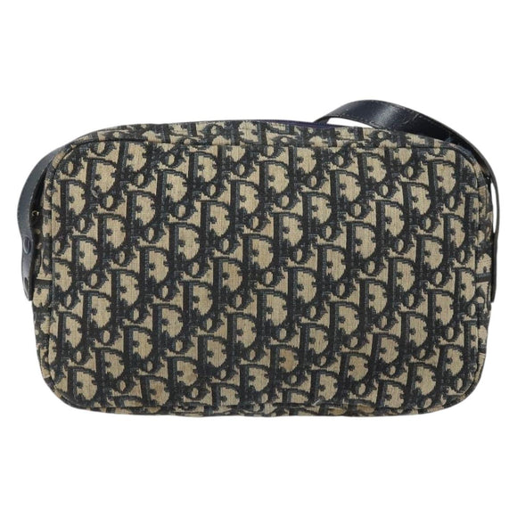 Christian Dior Trotter Canvas Shoulder Bag Navy Gold Auth 170261