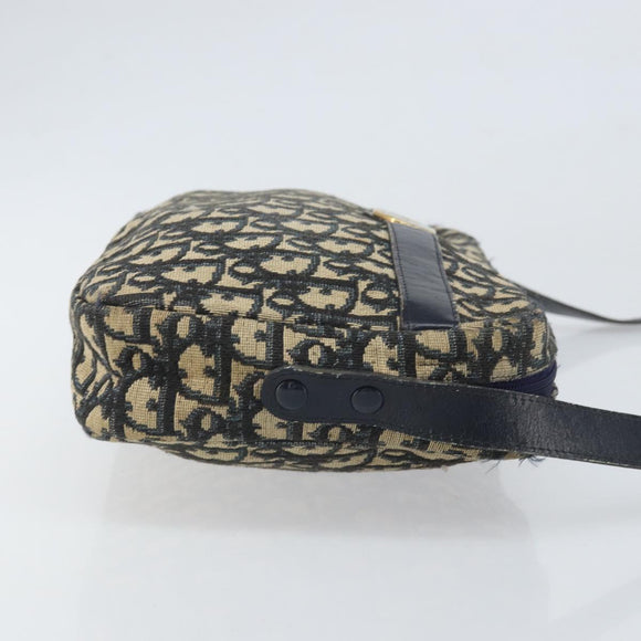 Christian Dior Trotter Canvas Shoulder Bag Navy Gold Auth 170261