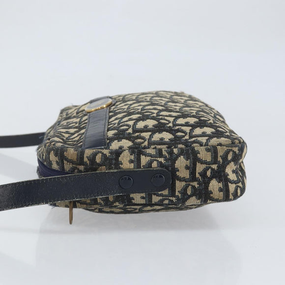 Christian Dior Trotter Canvas Shoulder Bag Navy Gold Auth 170261