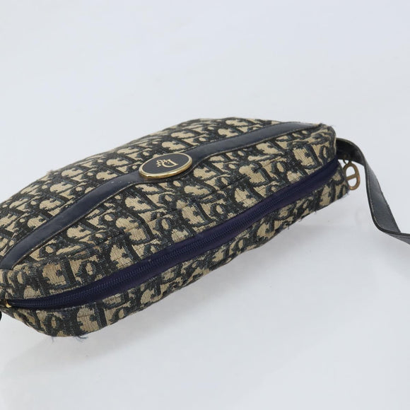 Christian Dior Trotter Canvas Shoulder Bag Navy Gold Auth 170261