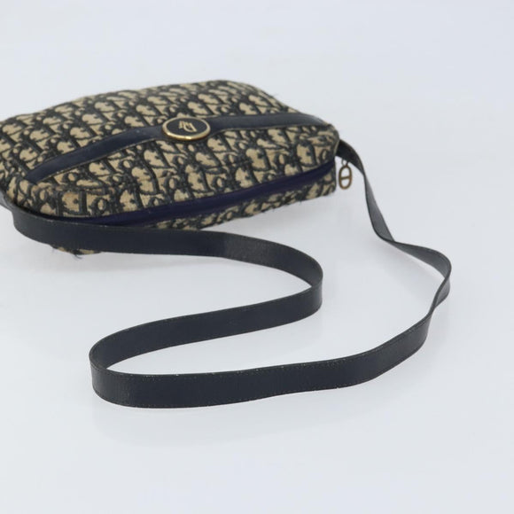 Christian Dior Trotter Canvas Shoulder Bag Navy Gold Auth 170261