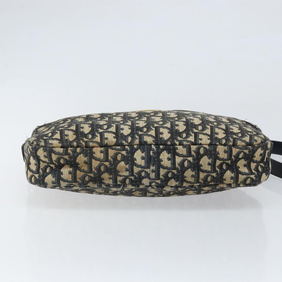Christian Dior Trotter Canvas Shoulder Bag Navy Gold Auth 170261