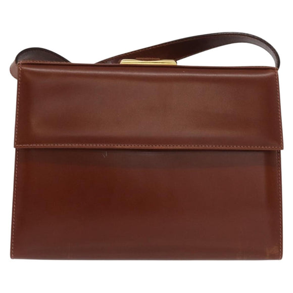 Salvatore Ferragamo Shoulder Bag Leather Brown Gold Auth 170263