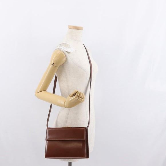 Salvatore Ferragamo Shoulder Bag Leather Brown Gold Auth 170263