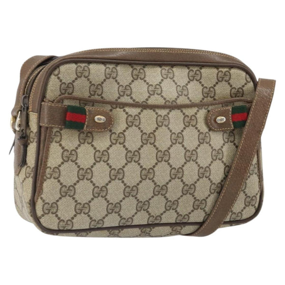 GUCCI GG Supreme Web Sherry Line Bag PVC Beige Gold 904 02 049 Auth 170266