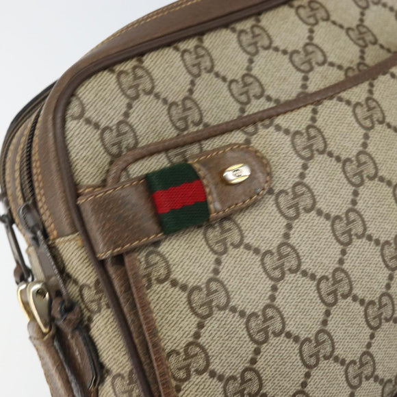 GUCCI GG Supreme Web Sherry Line Bag PVC Beige Gold 904 02 049 Auth 170266
