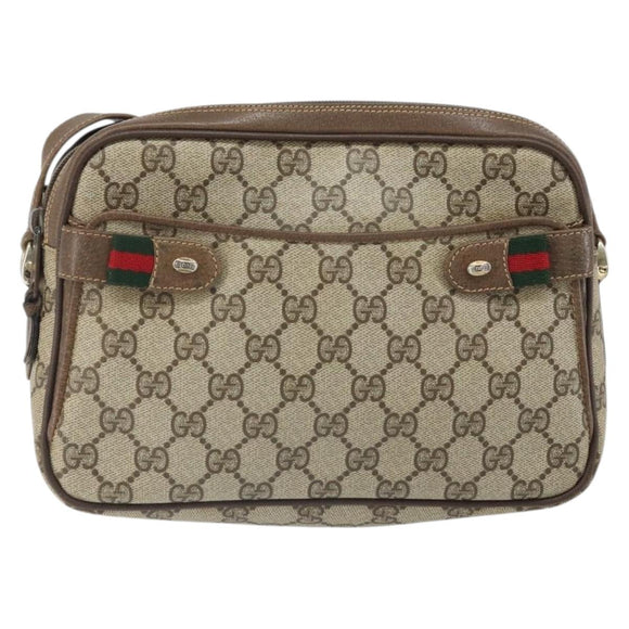 GUCCI GG Supreme Web Sherry Line Bag PVC Beige Gold 904 02 049 Auth 170266