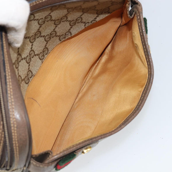 GUCCI GG Supreme Web Sherry Line Bag PVC Beige Gold 904 02 049 Auth 170266