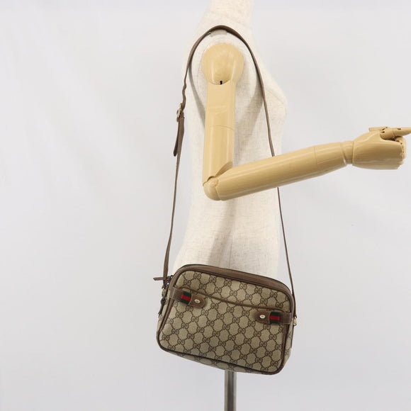 GUCCI GG Supreme Web Sherry Line Bag PVC Beige Gold 904 02 049 Auth 170266